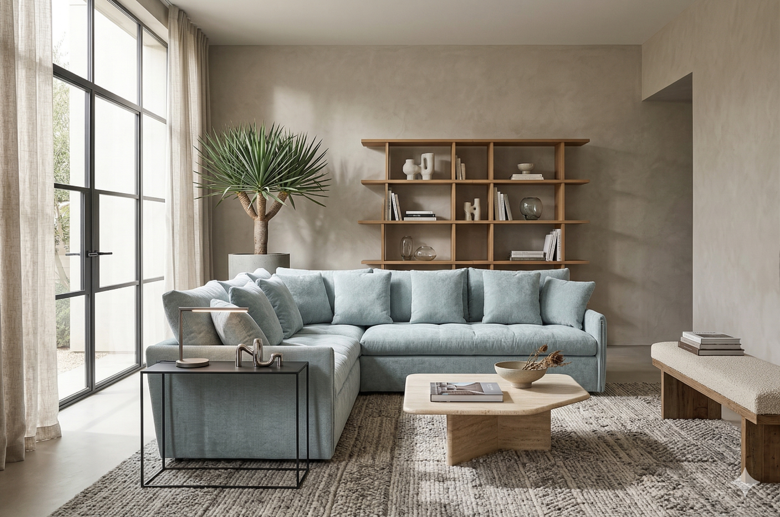 Мягкий диван в трендовом интерьере