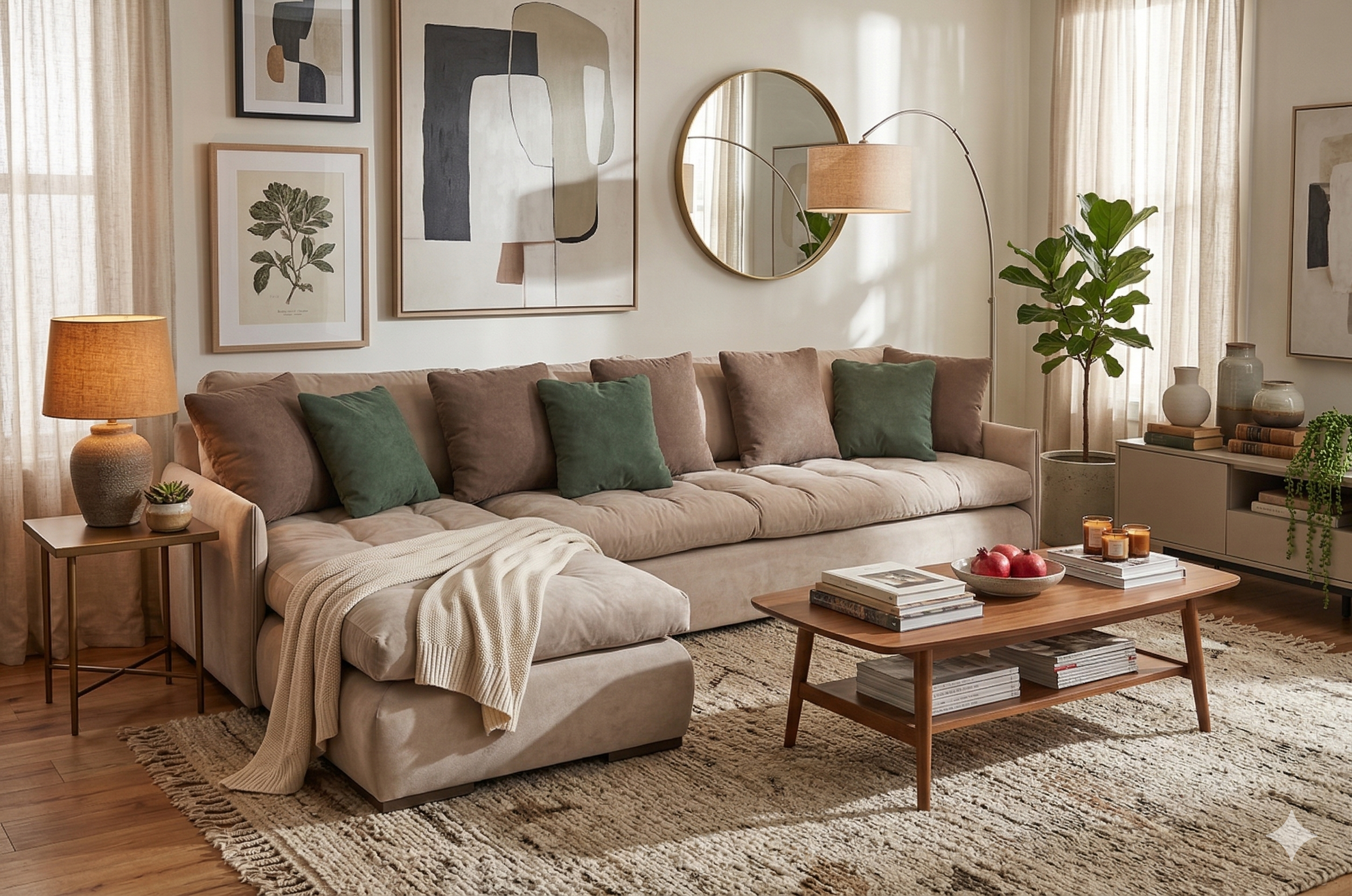 Гостиная с диваном и декором