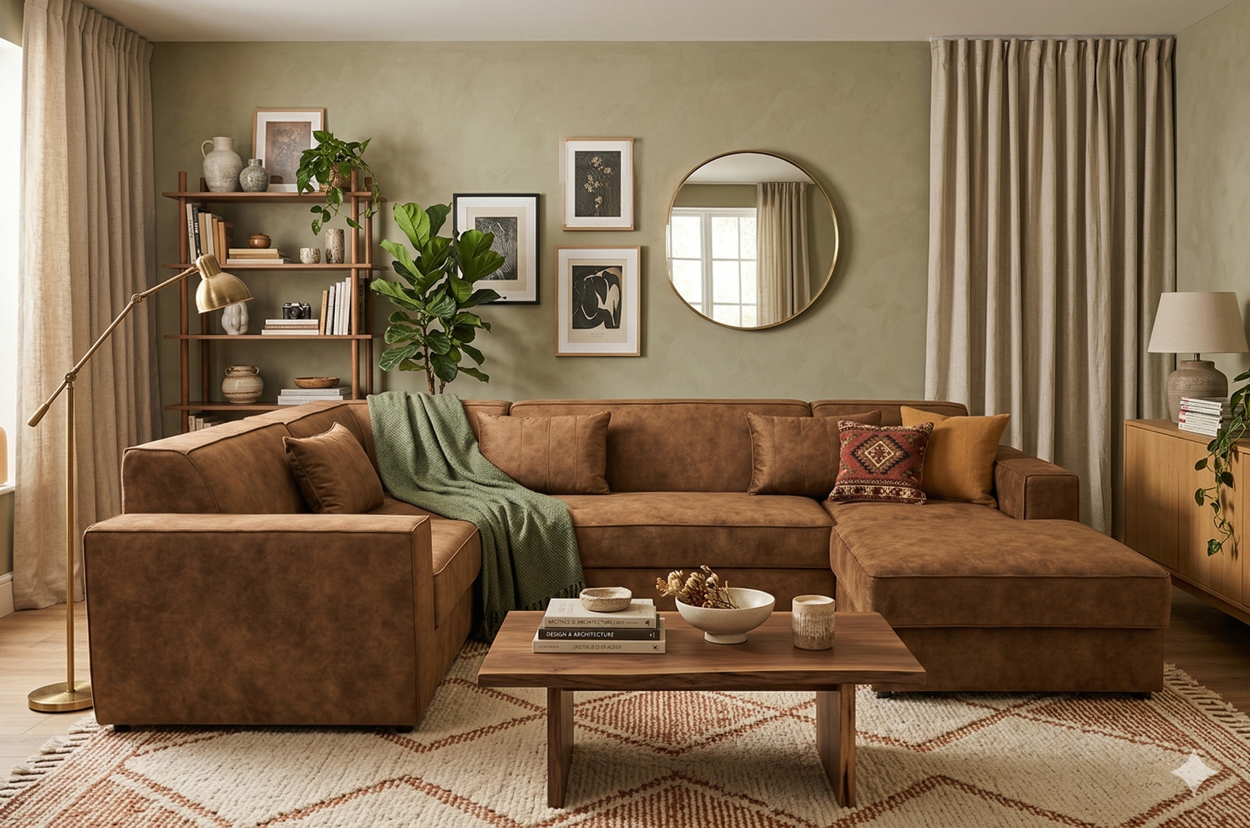 Теплая гостиная с диваном