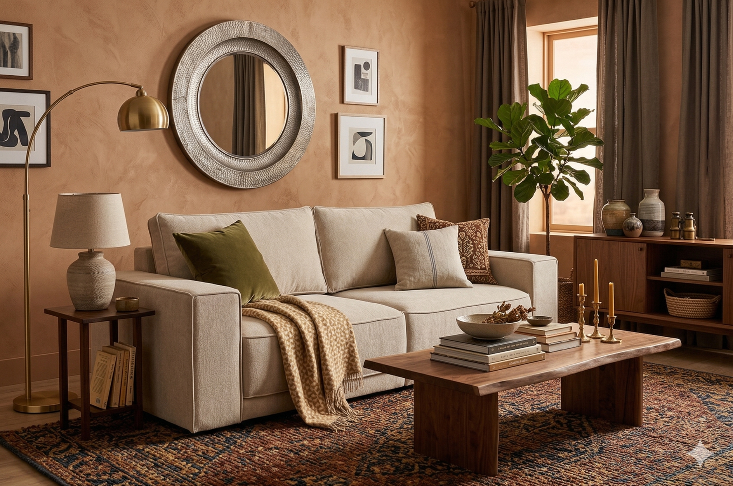 Мягкий диван в уютной комнате