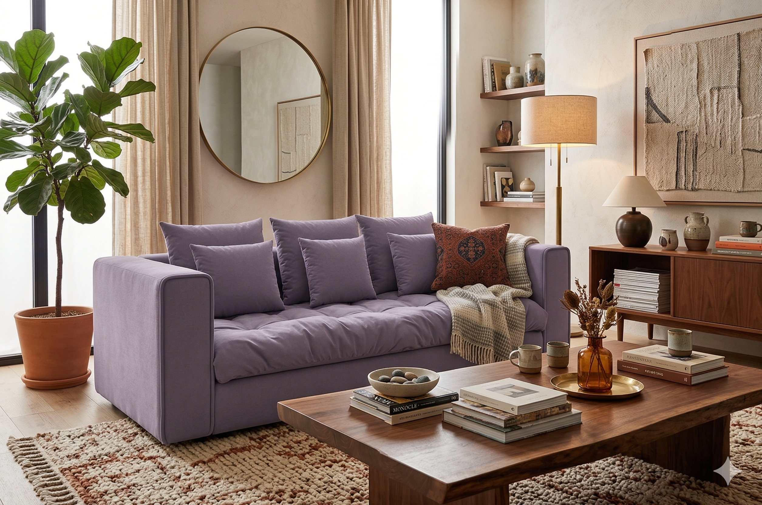 Мягкий диван в уютной комнате